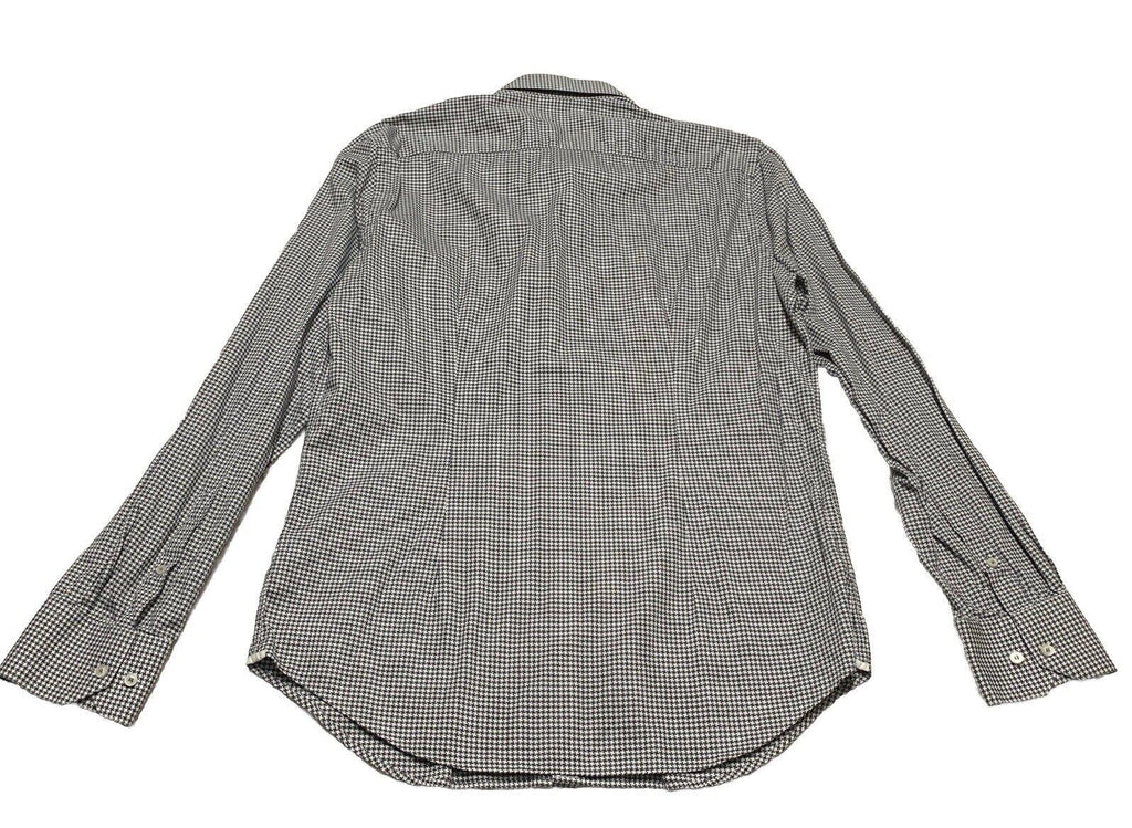 Saks Fifth Avenue Men Shirt 16 1/2 Gray Houndstooth Print Long Sleeve Button Up