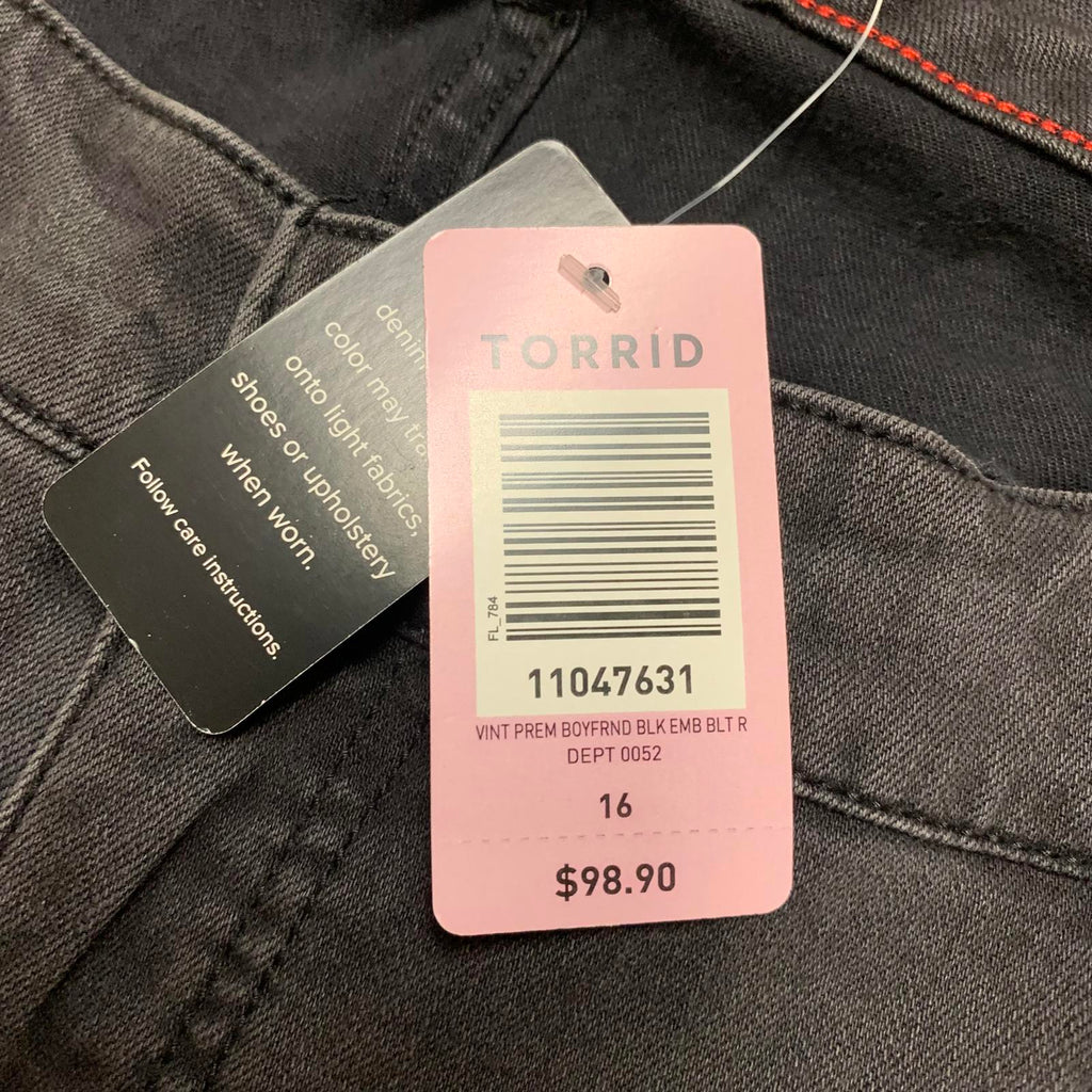 Torrid Premium Women's Sz 16R Black Floral Embroidered Boyfriend Jeans