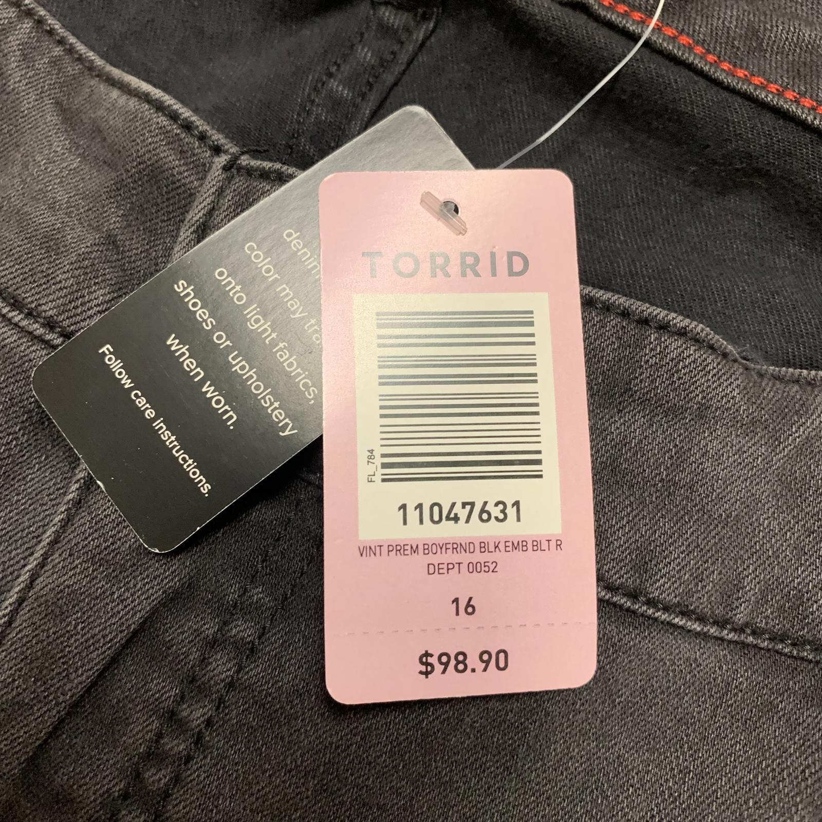 Torrid Premium Women's Sz 16R Black Floral Embroidered Boyfriend Jeans