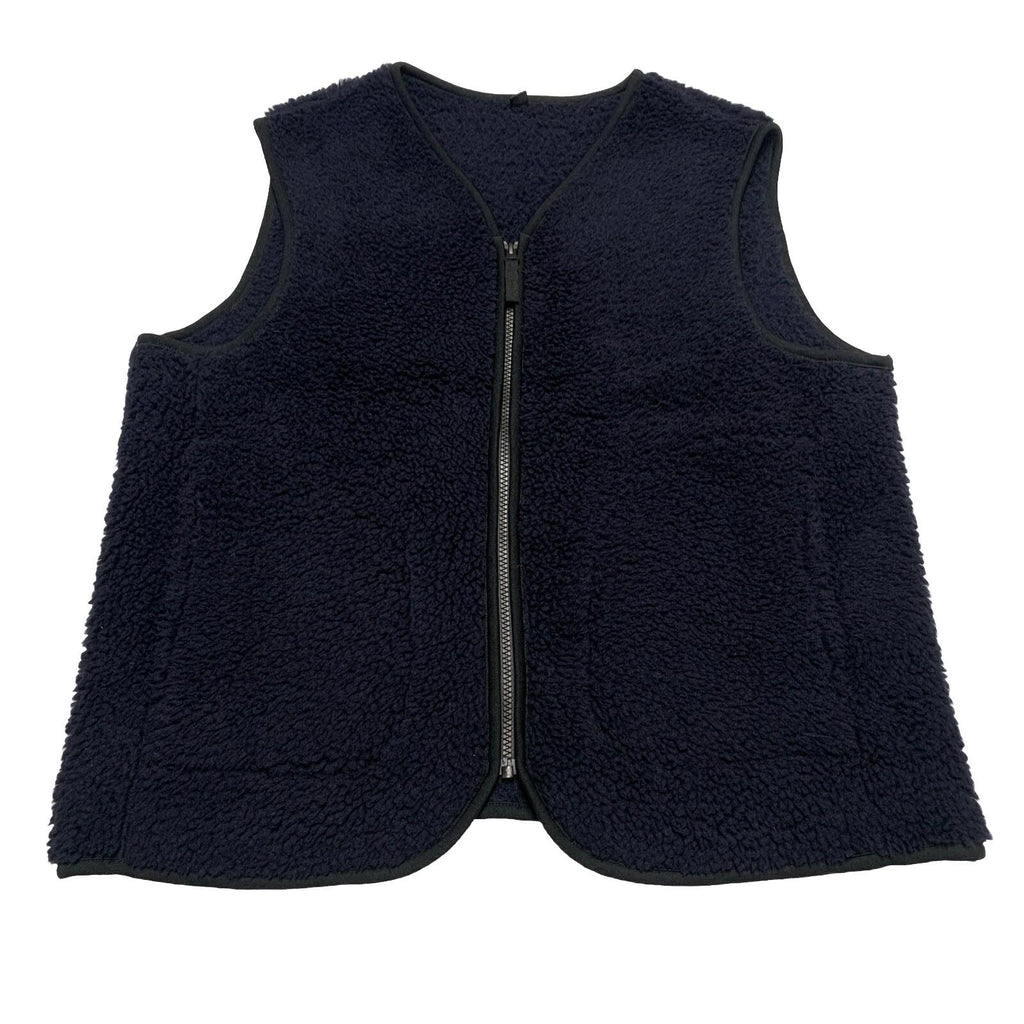 UNIQLO Women's Small Navy Vest V-Neck Full Zip Teddy Fleece Jacket Faux Sherpa