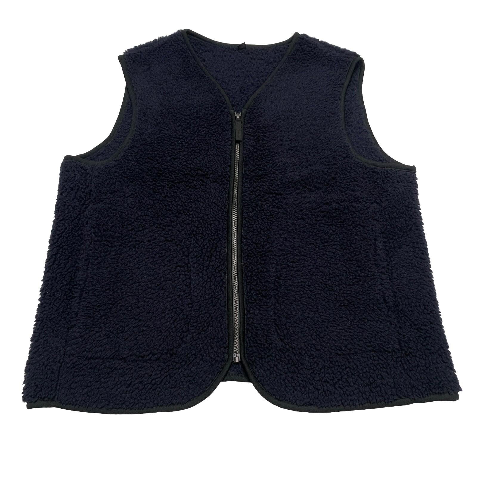 UNIQLO Women's Small Navy Vest V-Neck Full Zip Teddy Fleece Jacket Faux Sherpa