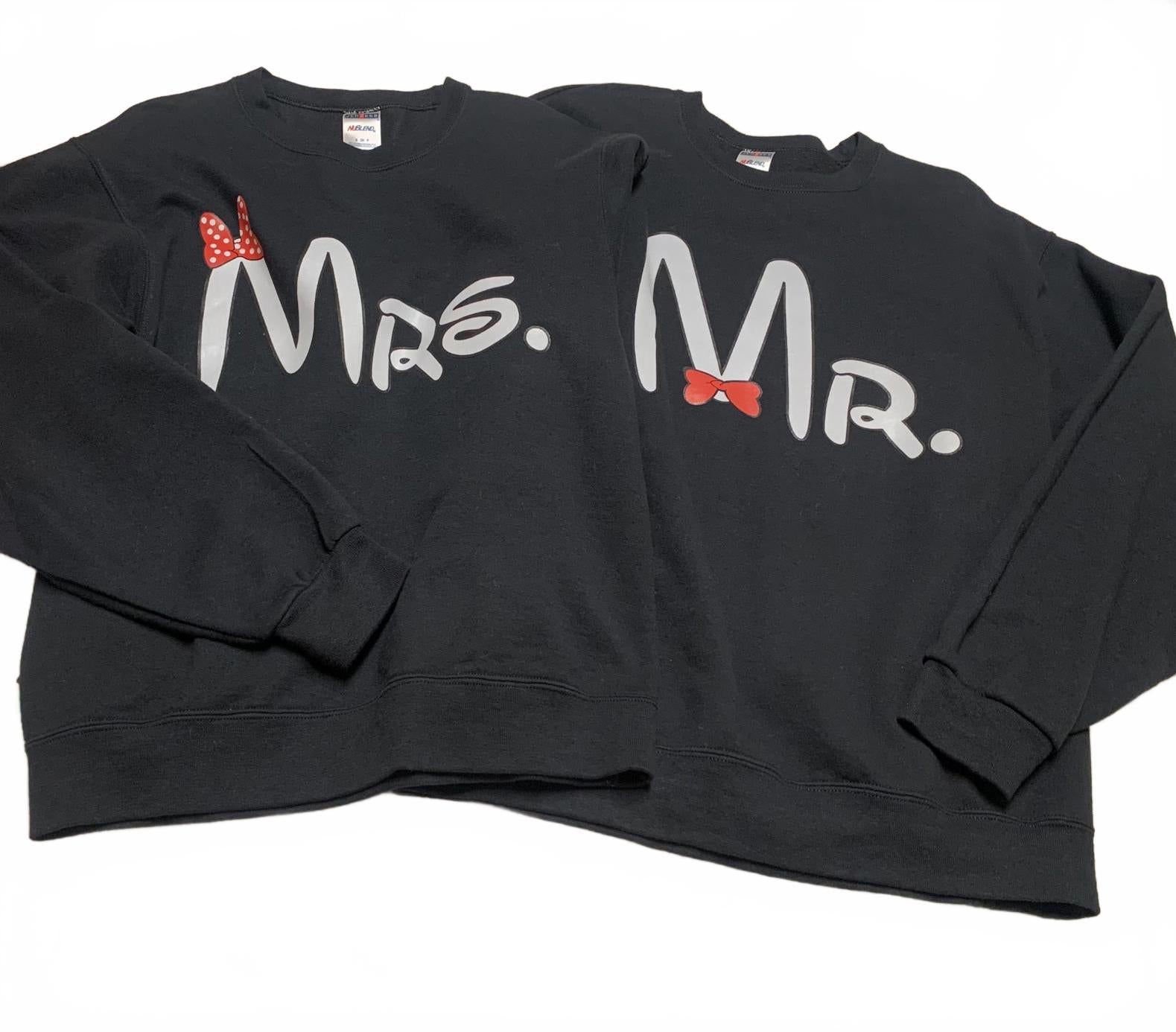Jerzees Couples Matching Mr & Mrs Sweatshirts Small Large Black