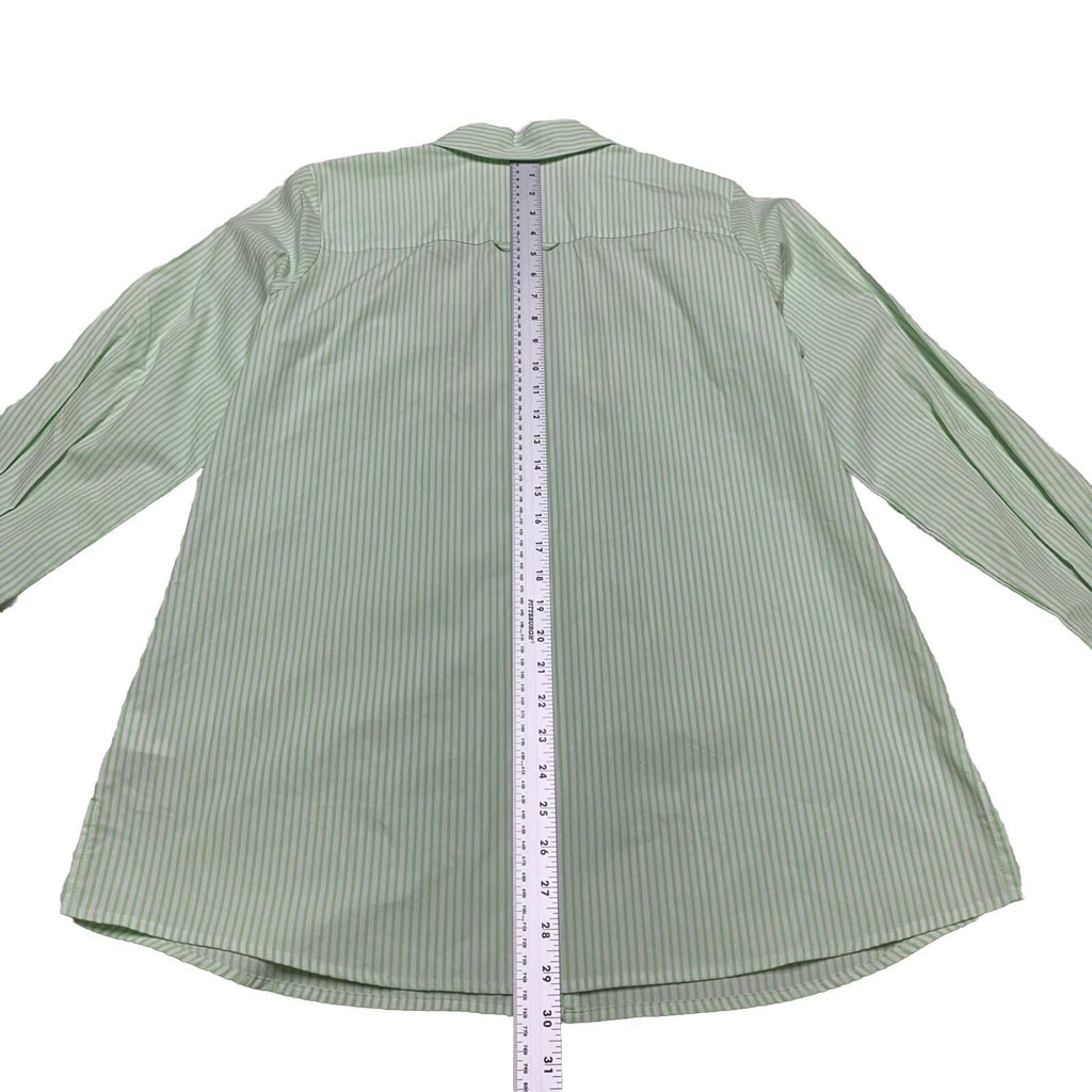 Quacker Factory Women's Size S Floral Embroidered Green Striped Button Shirt