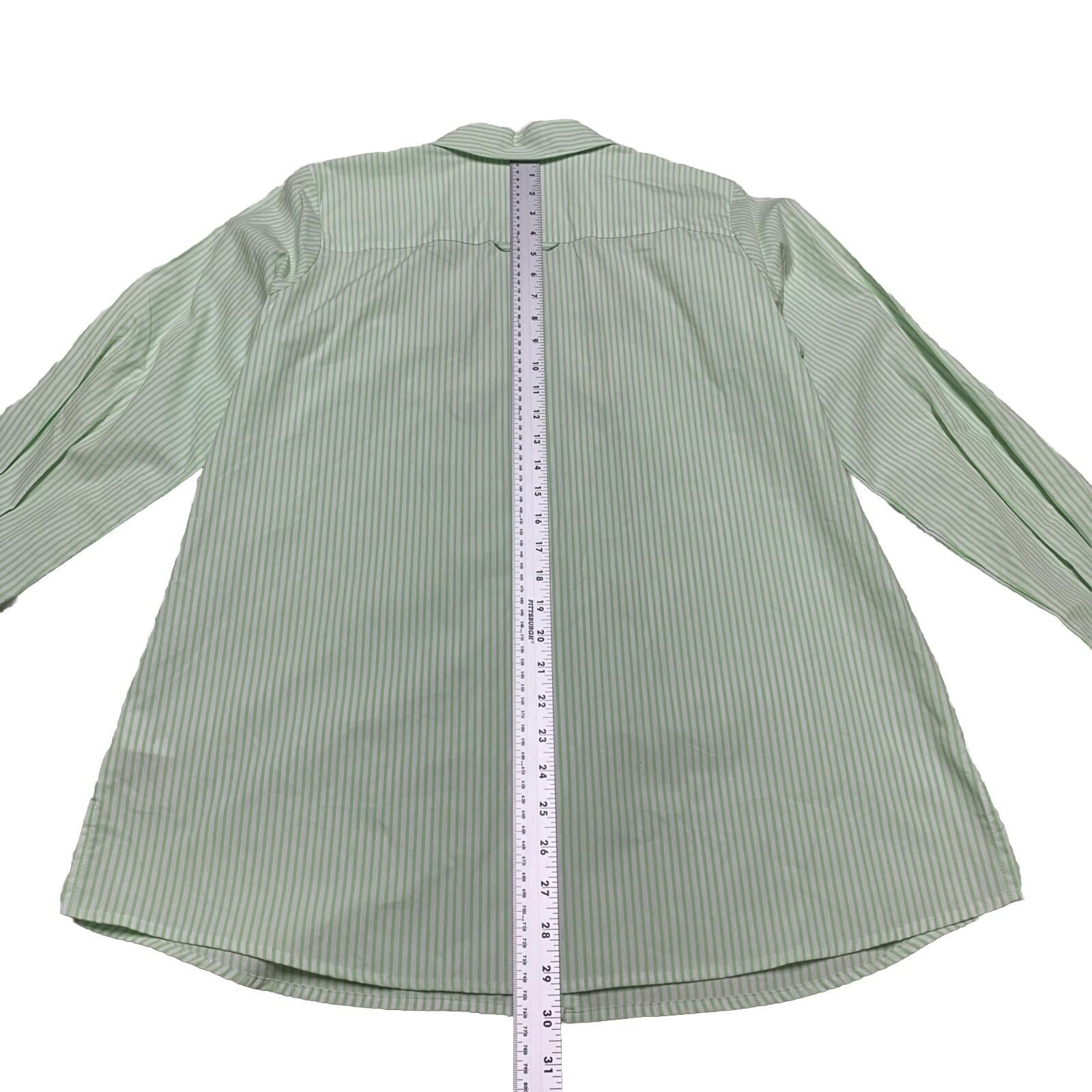 Quacker Factory Women's Size S Floral Embroidered Green Striped Button Shirt