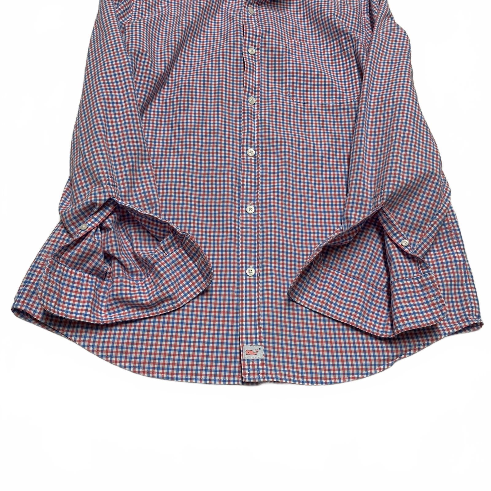 Vineyard Vines Men’s Large Red Blue Check Slim Fit Murray Button Shirt