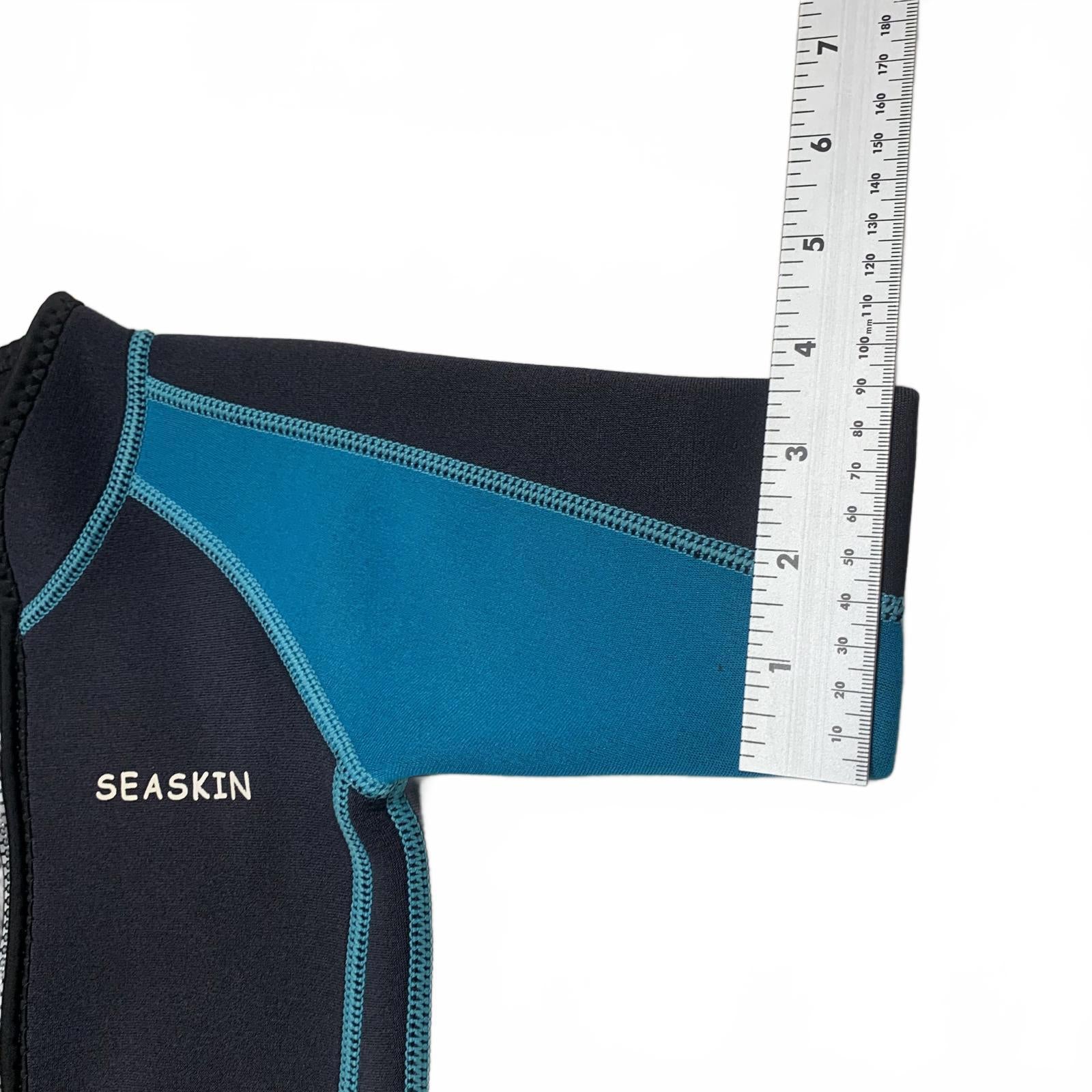 Seaskin Child Unisex Shorts Size 3 Black Teal Short Sleeve Wetsuit Bathing Suit