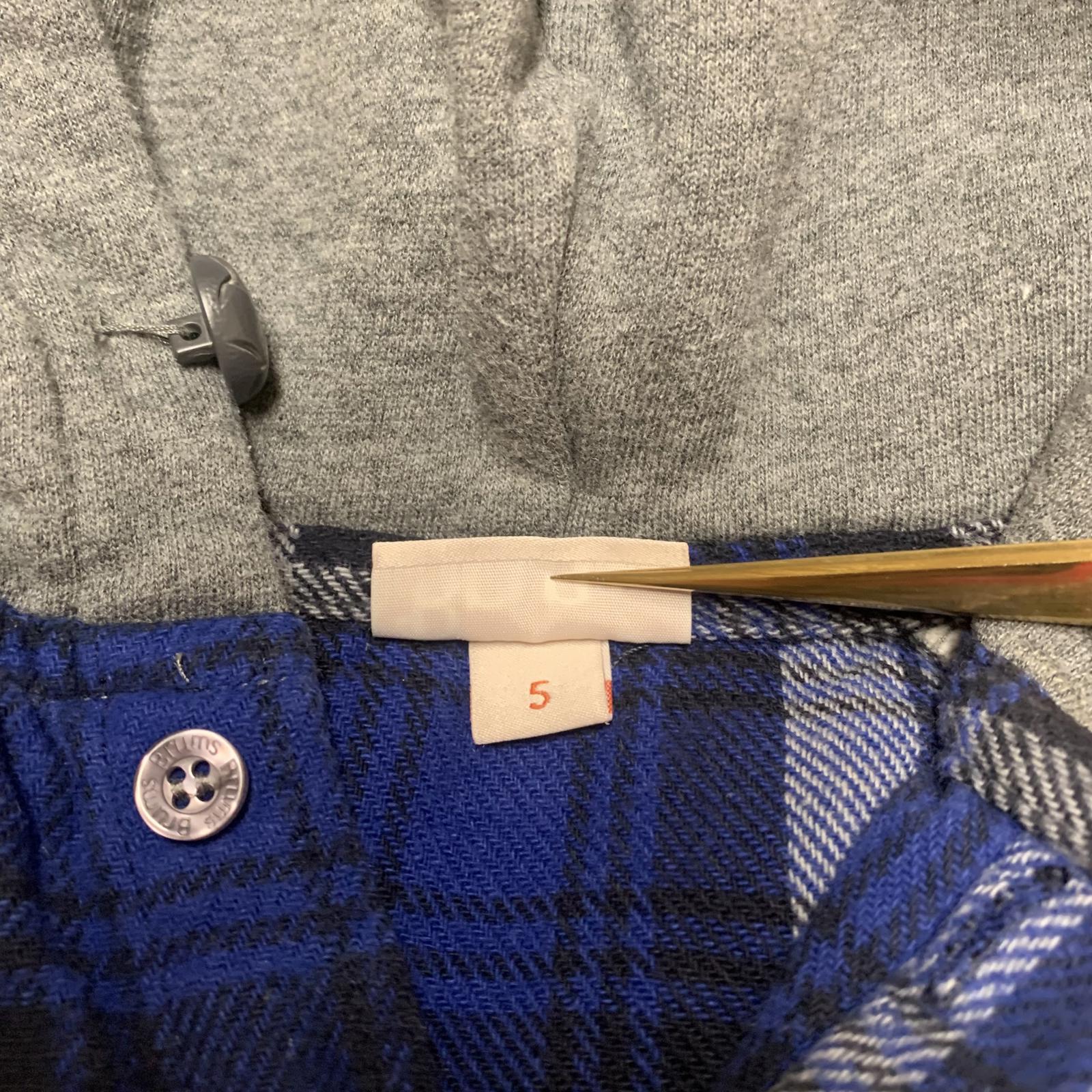 Brums Boys Size 5 Gray Blue Flannel Hooded Shirt Jacket Cotton