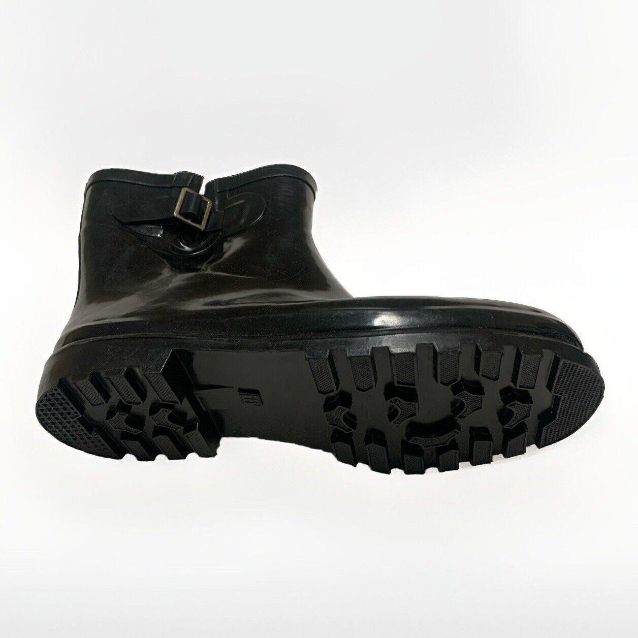 DEW Rubber Sole Rain Women's Boots Sz 11 Shiny Black Ankle Height Buckle Pull-on