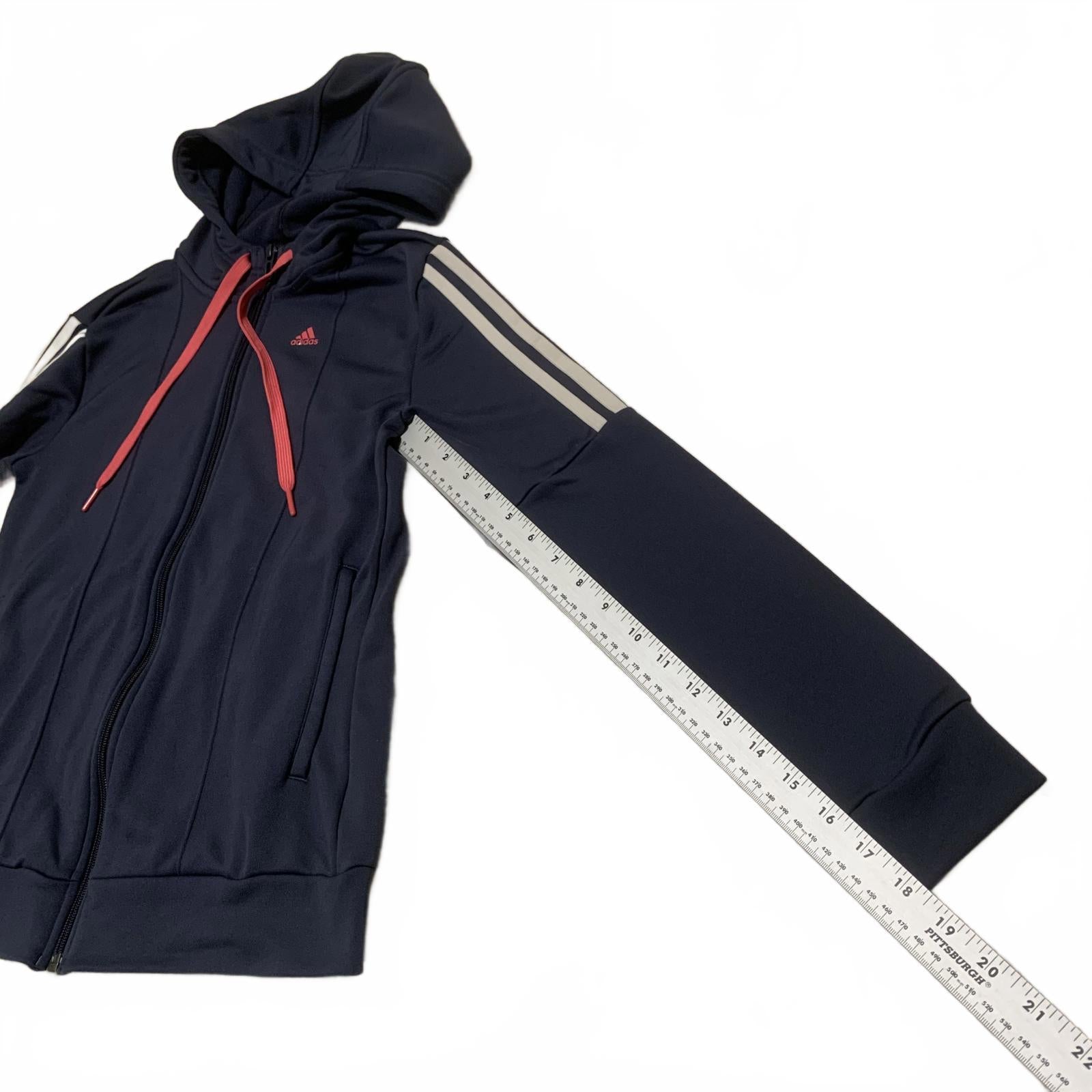 Adidas Women's Size S Navy Blue Hooded Zip-Up Hoodie Sweater 3 Stripes