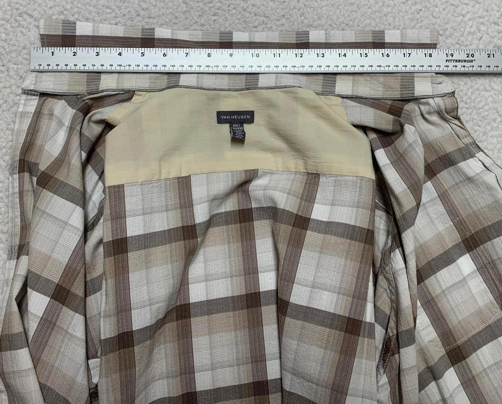 Van Heusen Mens Size XXL Beige Plaid Short Sleeve Button Shirt