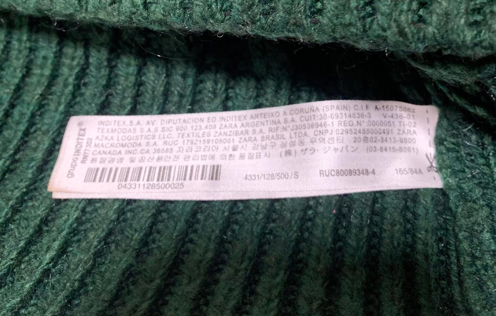 Zara Women's Size Small Dark Green Cable Knit Turtleneck Sweater Opened Shoulder