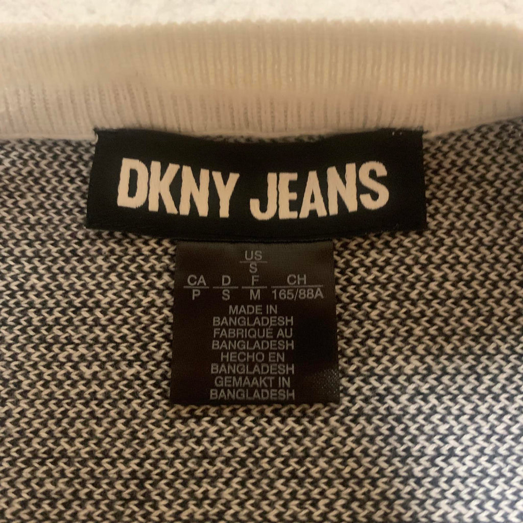 VTG DKNY Jeans Women's Size S Light Gray Crewneck Sweater Logo Butterfly Sleeve
