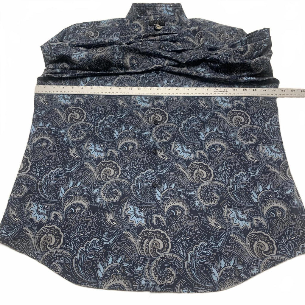 Alfani Men's Size XLarge 17 17.5 Blue Paisley Print Long Sleeve Button Shirt