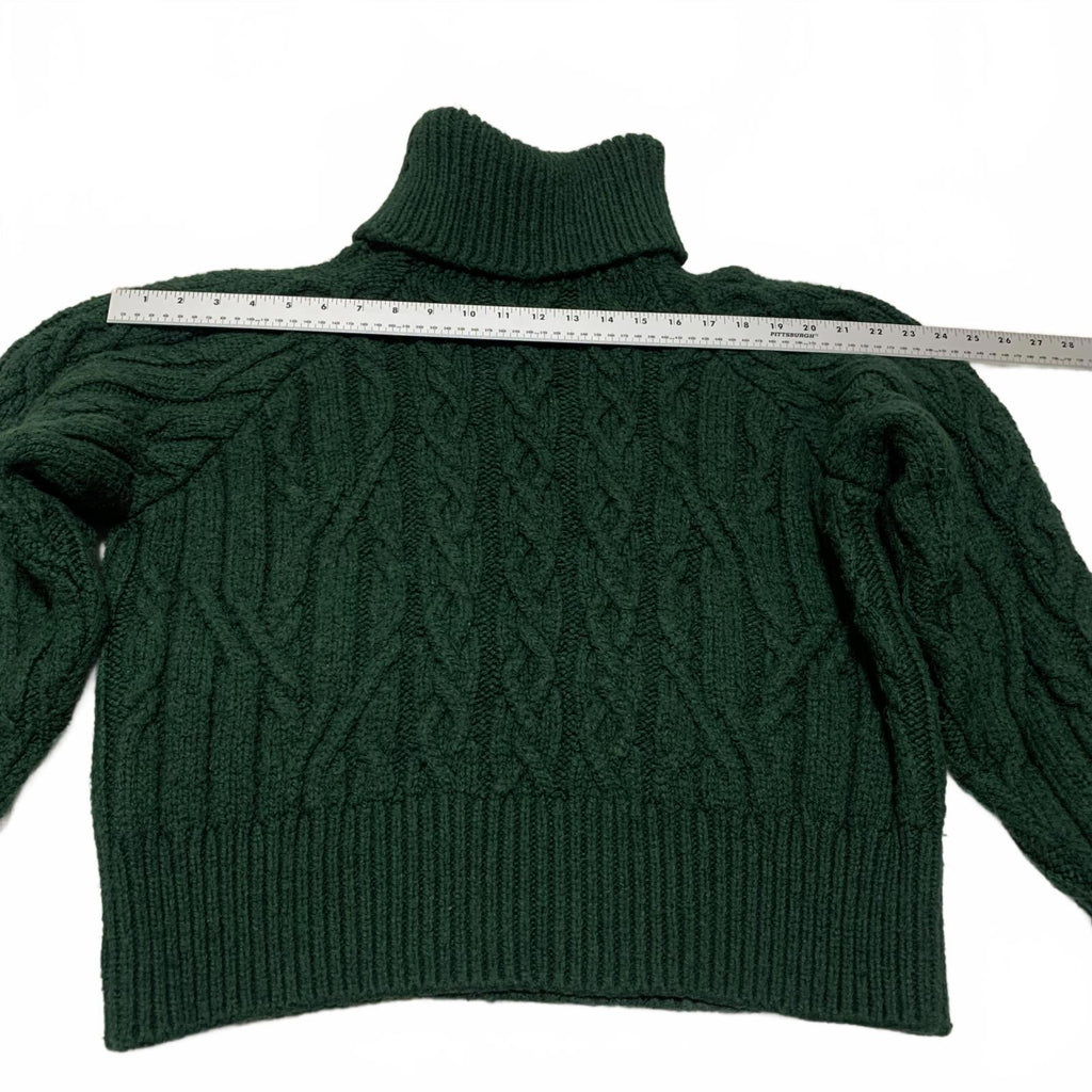 Zara Women's Size Small Dark Green Cable Knit Turtleneck Sweater Opened Shoulder