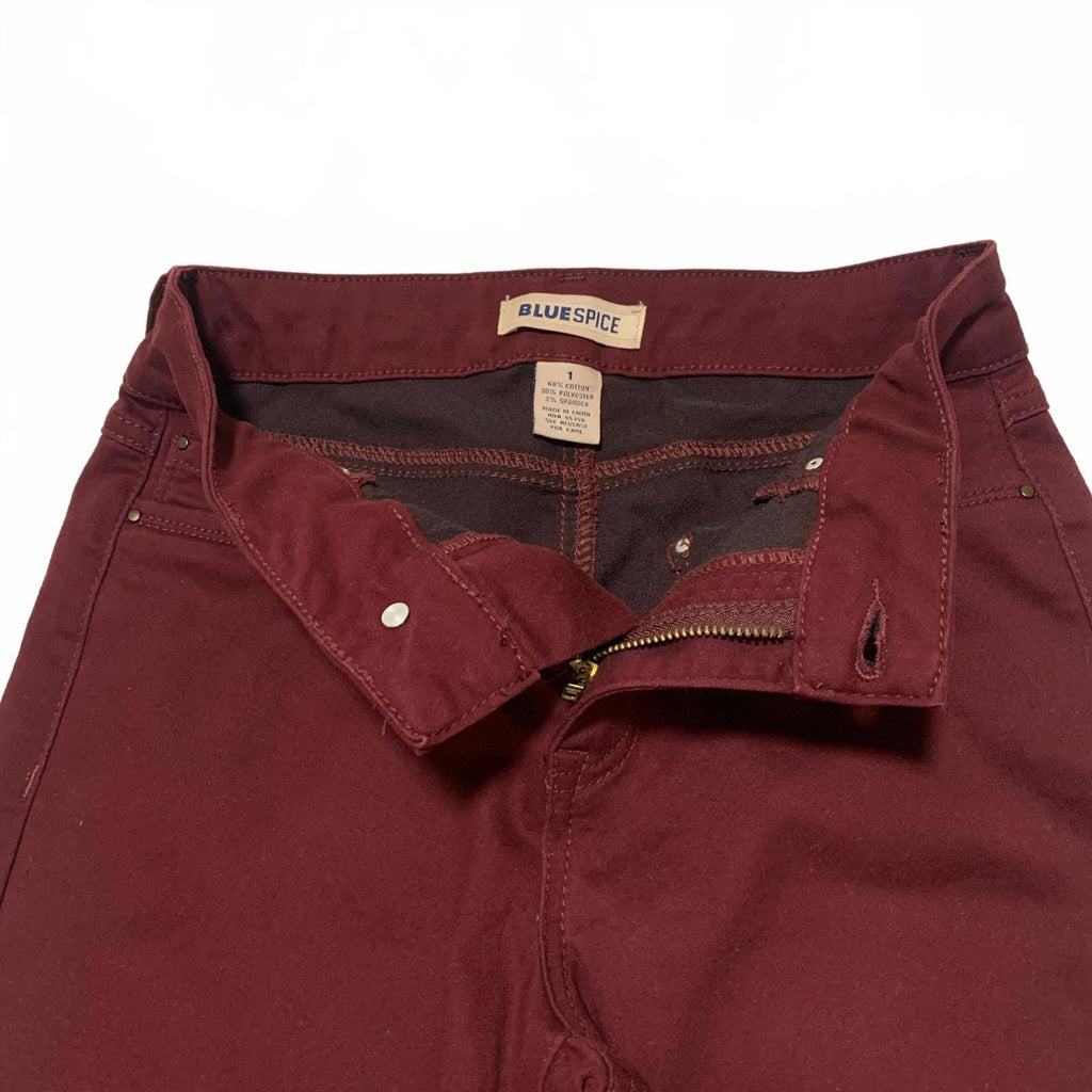 Blue Spice Women's Jeans Size 1  Junior Fit Stretch Skinny Burgundy W26x29.5L