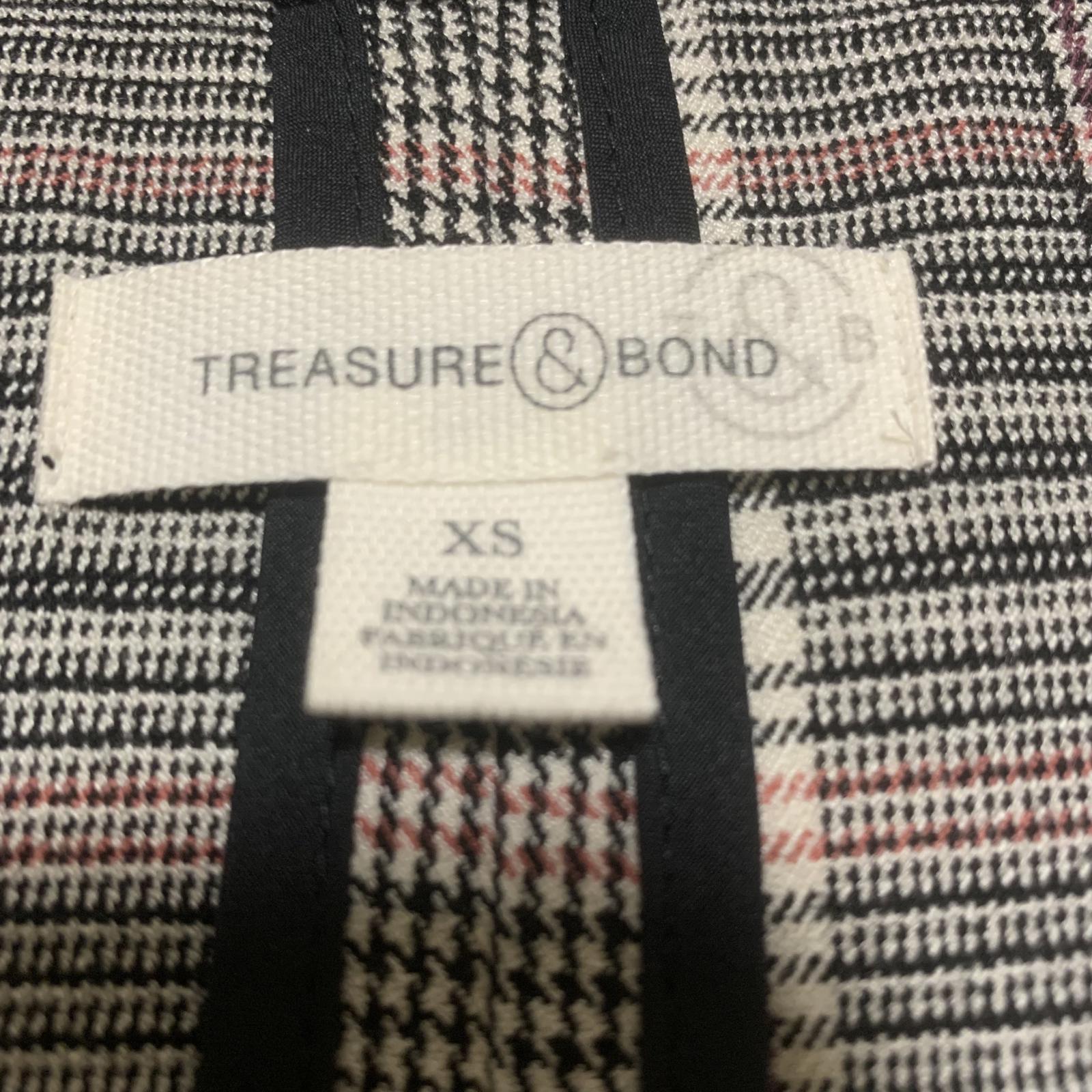 Treasure & Bond Women's Plaid Blazer Jacket XS Black Pink Gray 1-Button Stretch