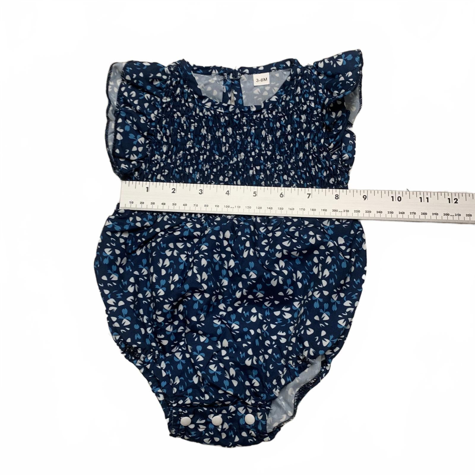 Adorable Baby Girl Size 3-6 Months Blue Floral Ruffled Romper with Headband