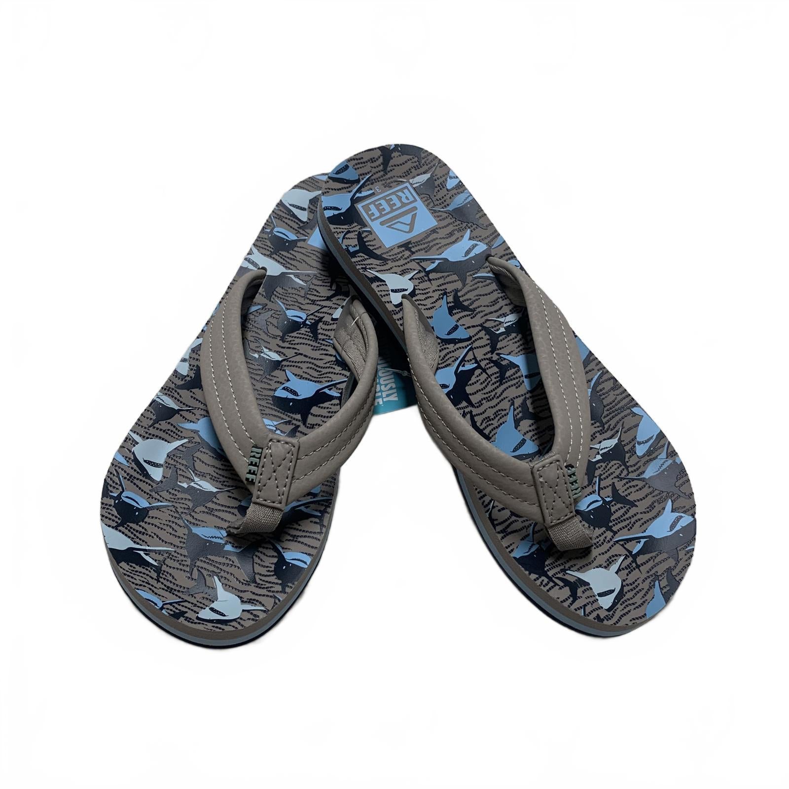 Reef Kids Ahi Sz 3 Tan Sharks Flip Flops Fun & Stylish Sandals