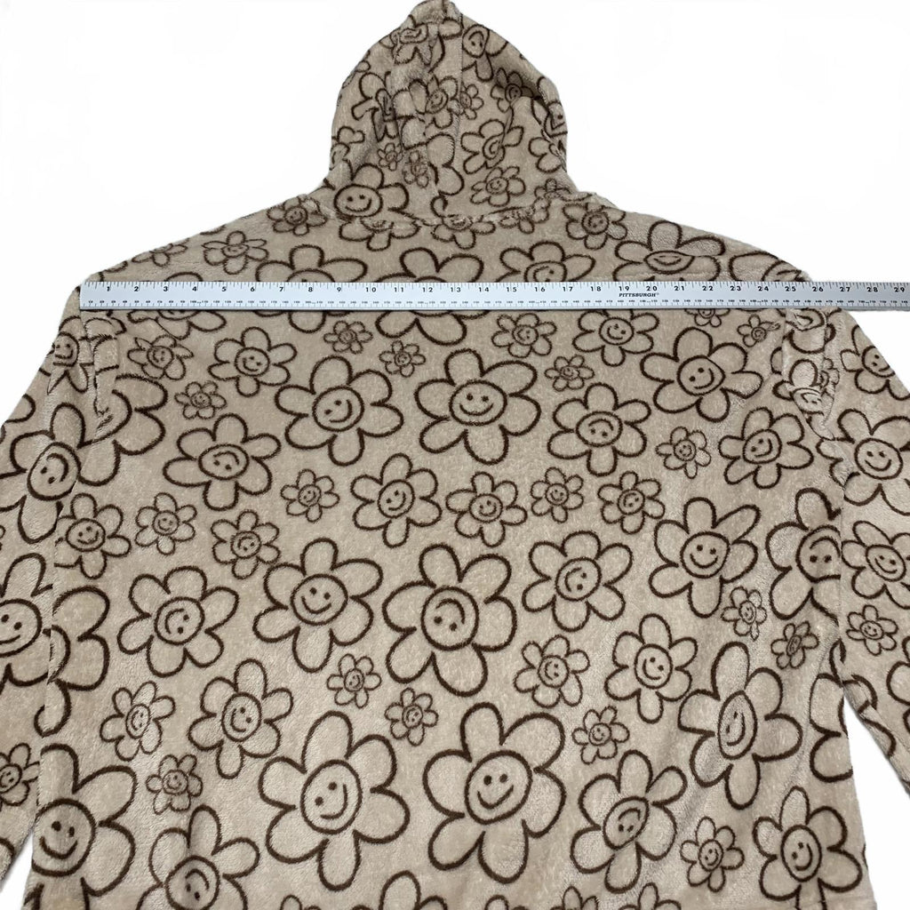 Fire & Fleur Womens Size 3xL Beige Floral Patterned Fleece Hoodie Jacket