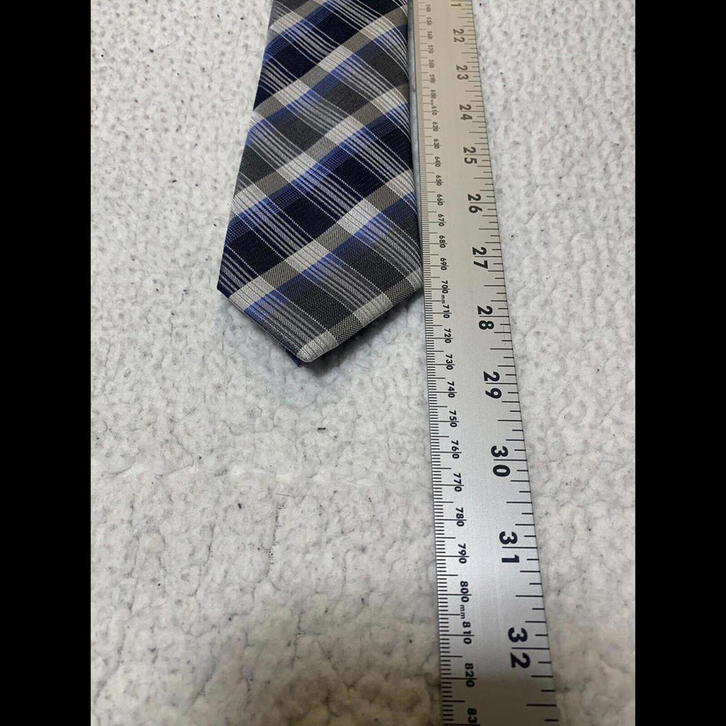 Kenneth Cole Reaction Blue Plaid Necktie Silk Tie