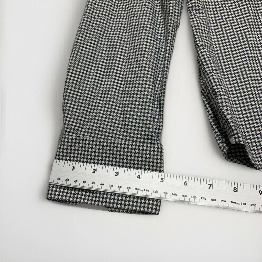 Saks Fifth Avenue Men Shirt 16 1/2 Gray Houndstooth Print Long Sleeve Button Up