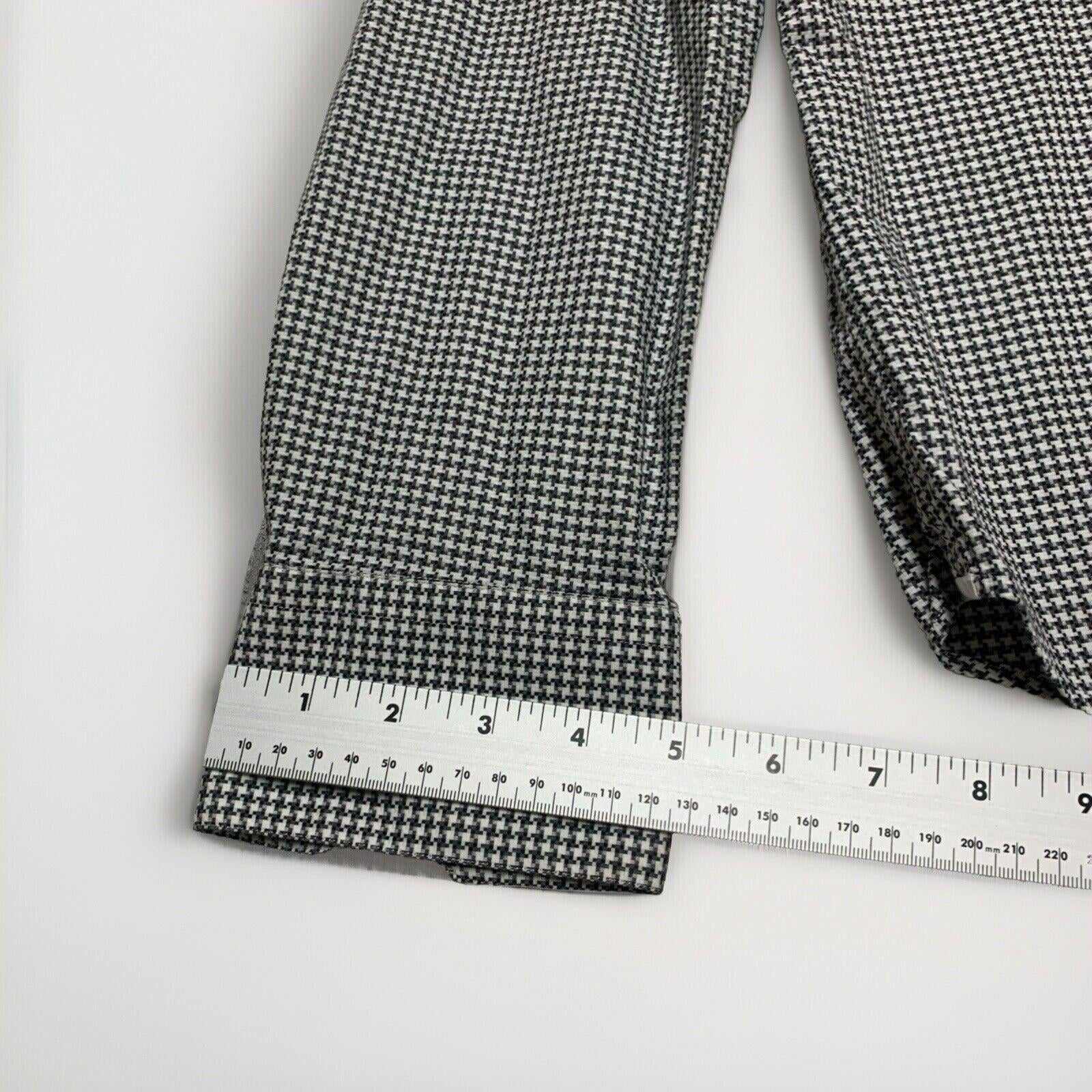 Saks Fifth Avenue Men Shirt 16 1/2 Gray Houndstooth Print Long Sleeve Button Up