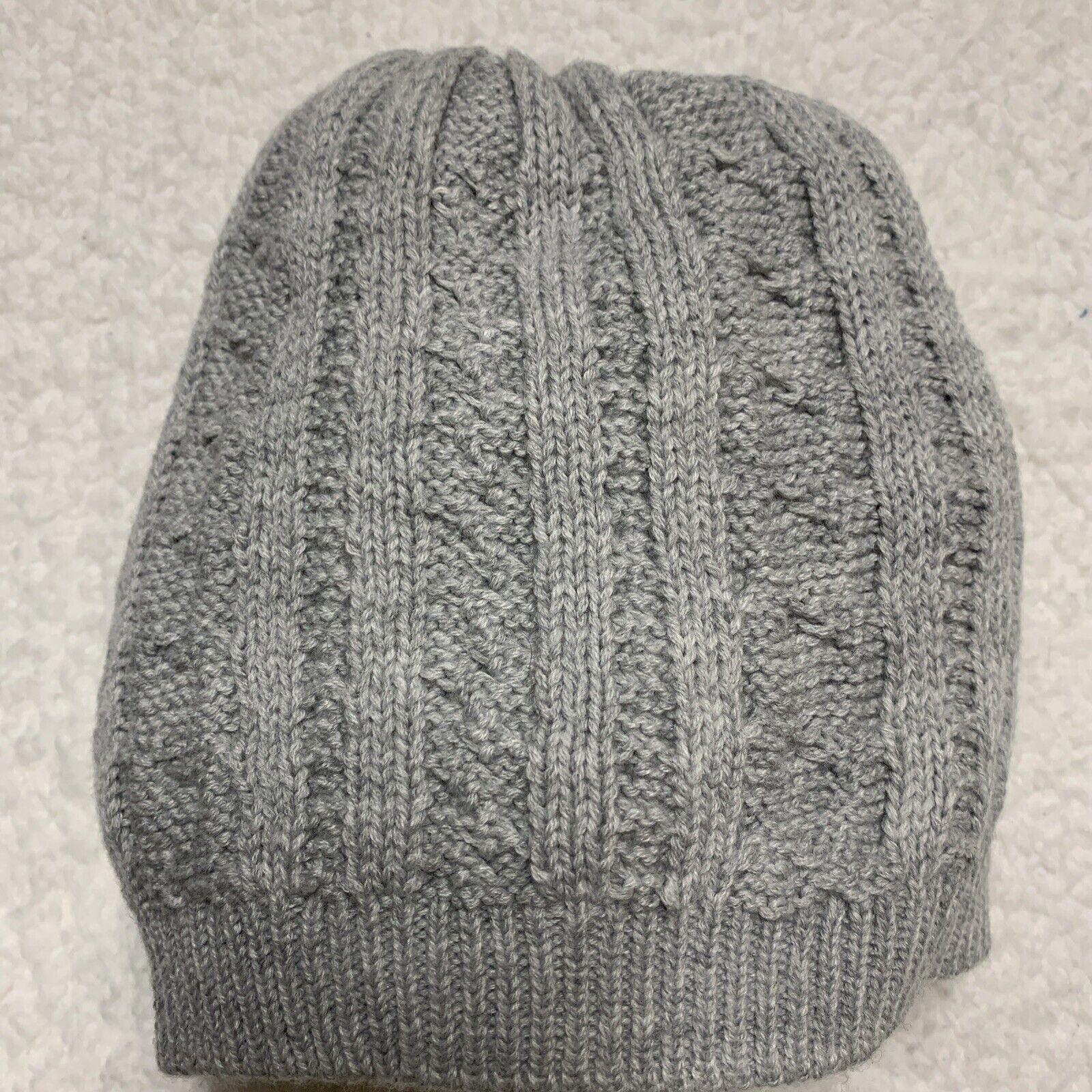 J Crew Cable Knit Winter Hat Gray Beanie Bone White Pom Pom