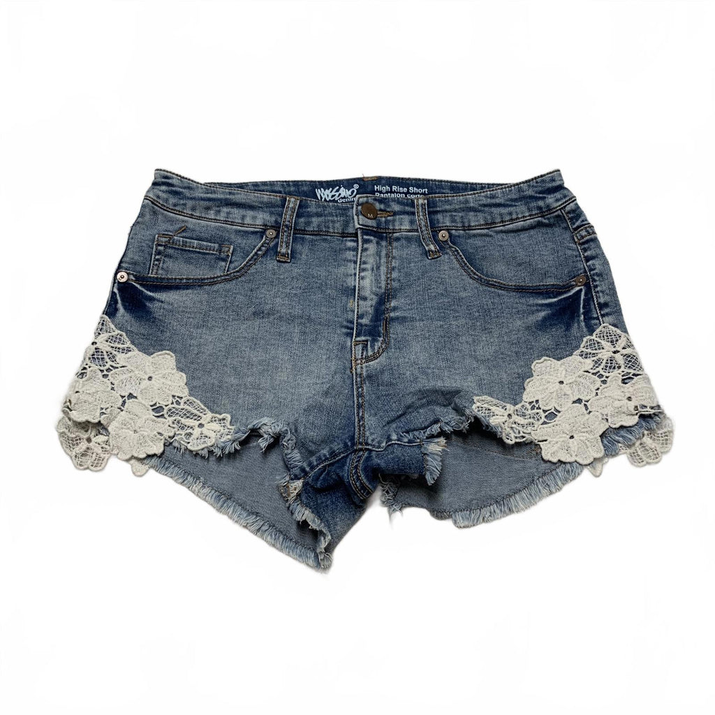 Mossino Womens Size 8/W29 High Rise Denim Shorts Lace Trim
