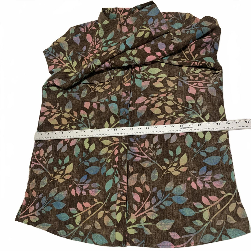 Denim & Company d&co Women's Size L Multicolor Leaf Print Shirt  Boho Fall Style