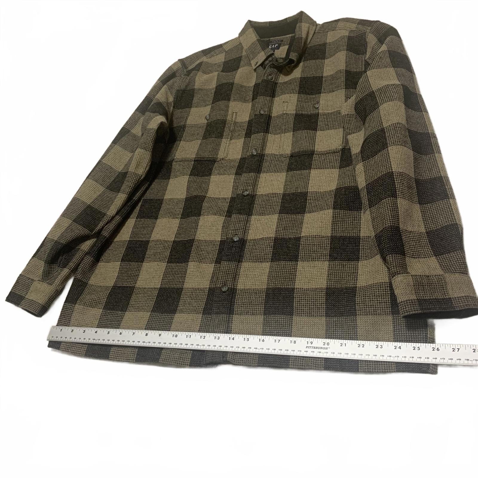 GAP Men's Size XL Tall Olive Black Buffalo Plaid Standard Fit Button-Up Shirt