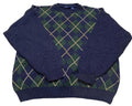 Izod Men's XL Blue Green Knit Sweater Argyle Diamond Crew Neck 100% Cotton