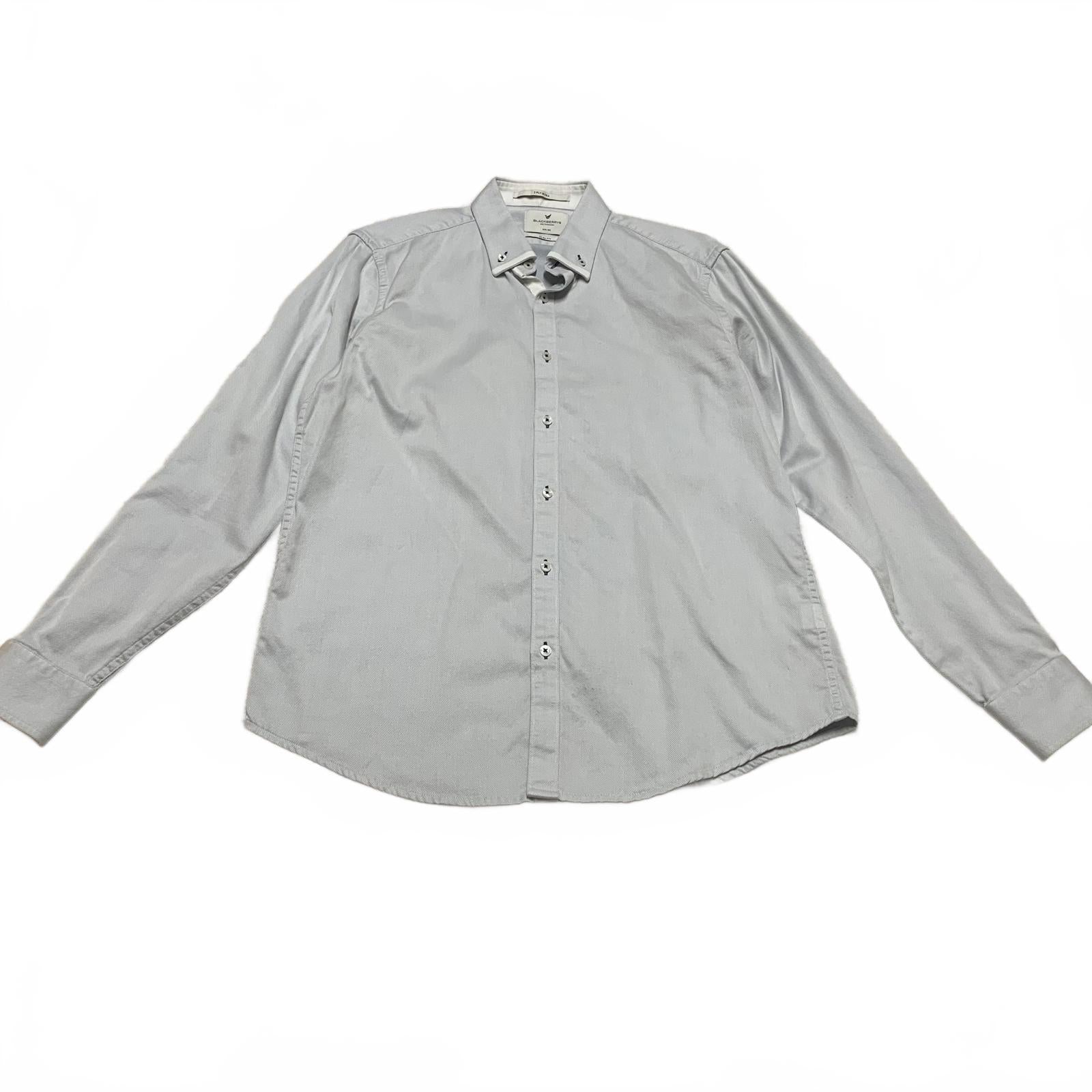 Blackberrys Mens Size L/40 Blue Gray Slim Fit Dress Shirt 2 Ply Ultra