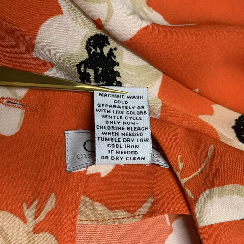 Carmen Marc Valvo Women’s Size 8 Orange Floral Print Bell Sleeve Top