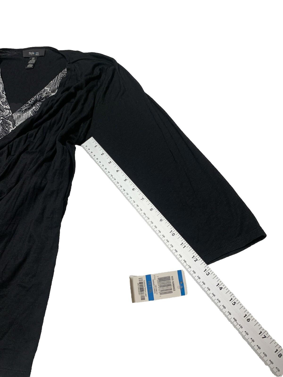 Style & Co Women’s PXL Black White Layered Tunic Top Belt Boho Festive