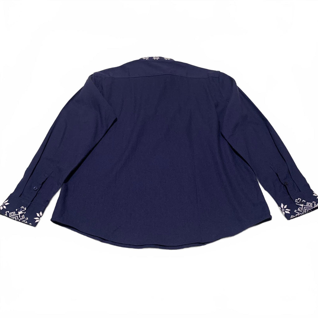 Coofandy Men's Size XL Blue Long Sleeve Embroidered tunic Collar Shirt Cotton