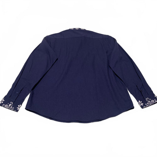 Coofandy Men's Size XL Blue Long Sleeve Embroidered tunic Collar Shirt Cotton