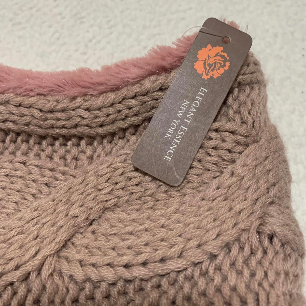 Elegant mauve faux fur knit cowl reversible, cozy and chic cold weather style.