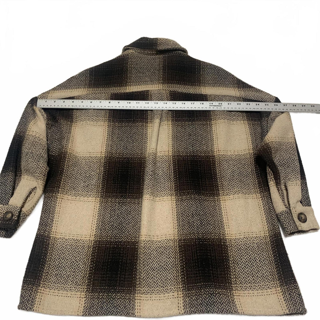 Amaryllis XS Beige Brown Plaid Button-Up Jacket  Cozy Fall Layering Piece