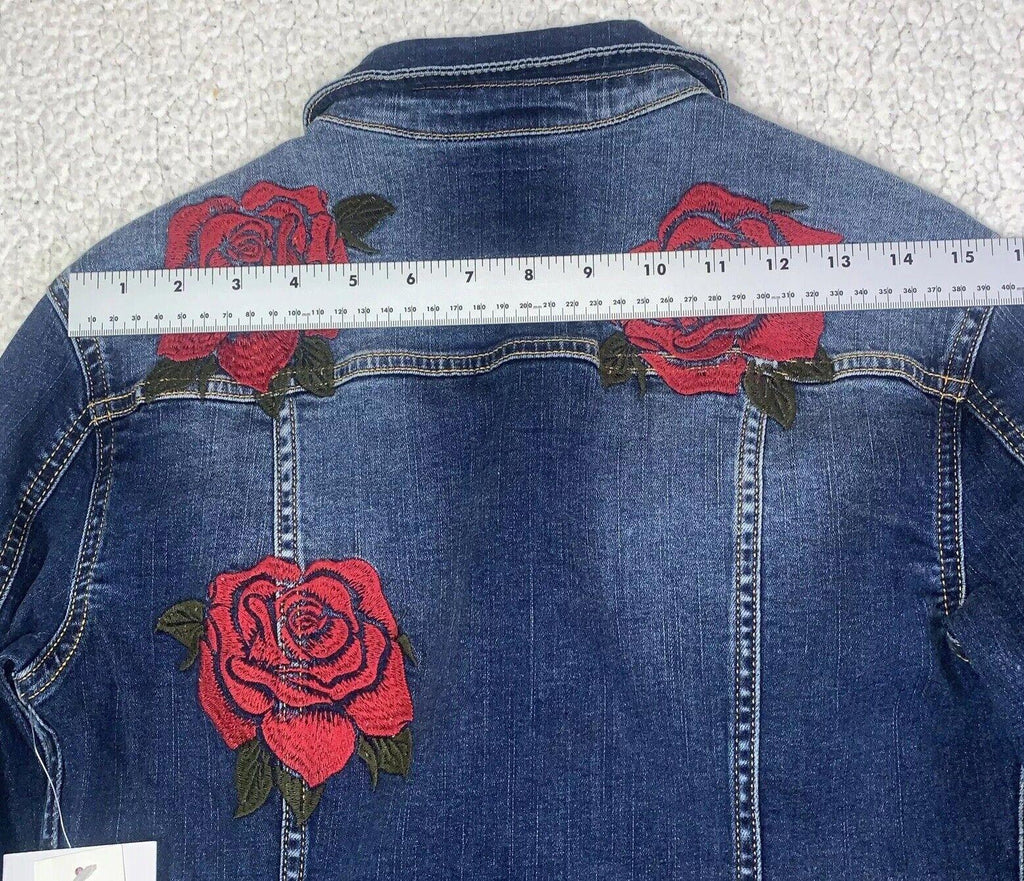 Lularoe Jaxon Jean Jacket Red Rose Sz XXS Small  Embroidery