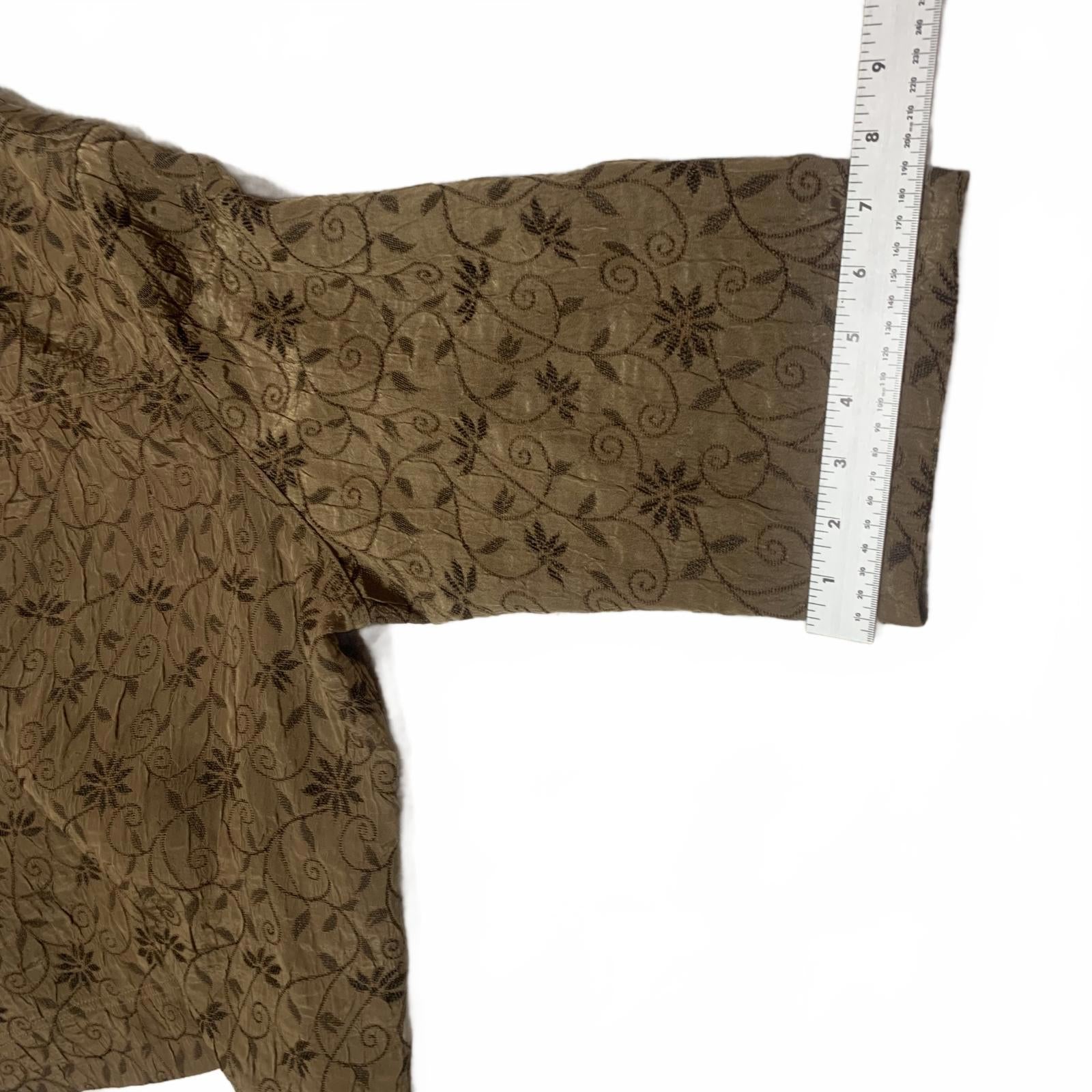Erin By Erin London Women's 2X Metallic Floral Jacquard Blouse Brown 3/4 Sleeve