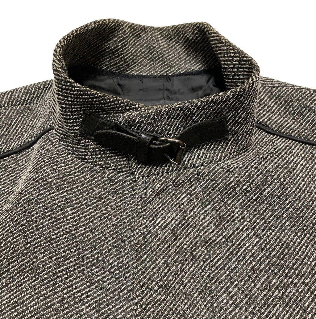 Zara Man buckle High Collar  Coat Size 42 Herringbone Gray Made in Turkey