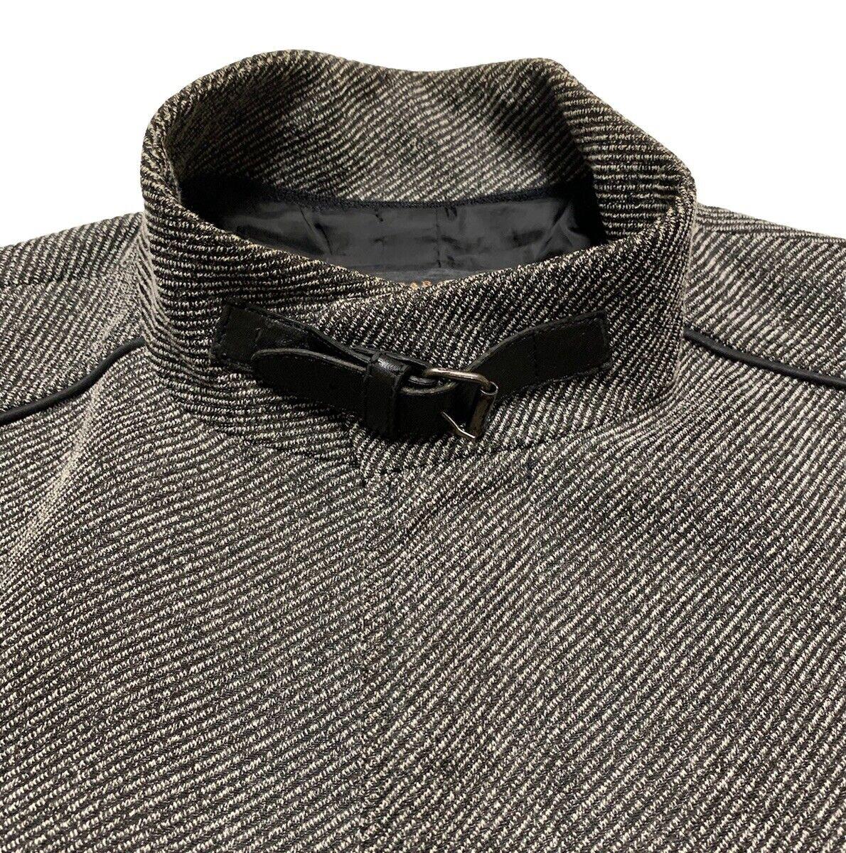 Zara Man buckle High Collar  Coat Size 42 Herringbone Gray Made in Turkey