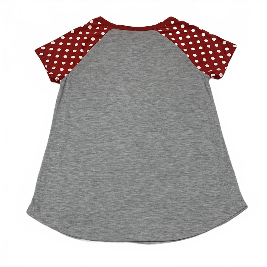 Disney Girls' Size Medium 7-9 Red Grey Minnie Mouse Pocket T Shirt