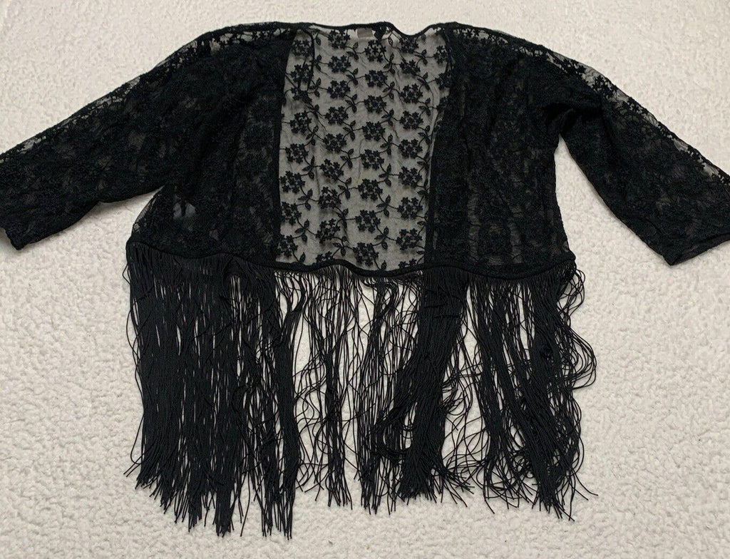 Divided H&M Women’s Size S Black Lace Fringe Shawl Ladies Scarf Boho Grunge