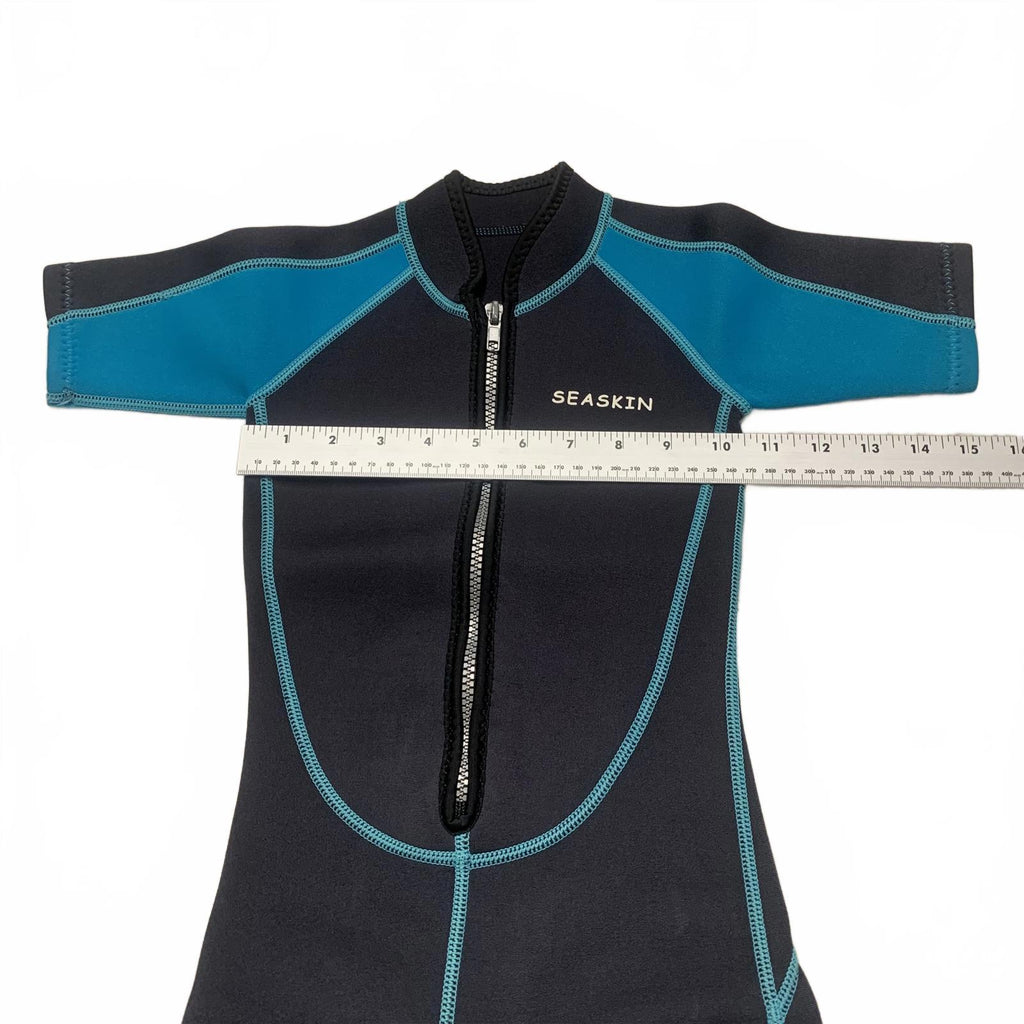 Seaskin Child Unisex Shorts Size 3 Black Teal Short Sleeve Wetsuit Bathing Suit