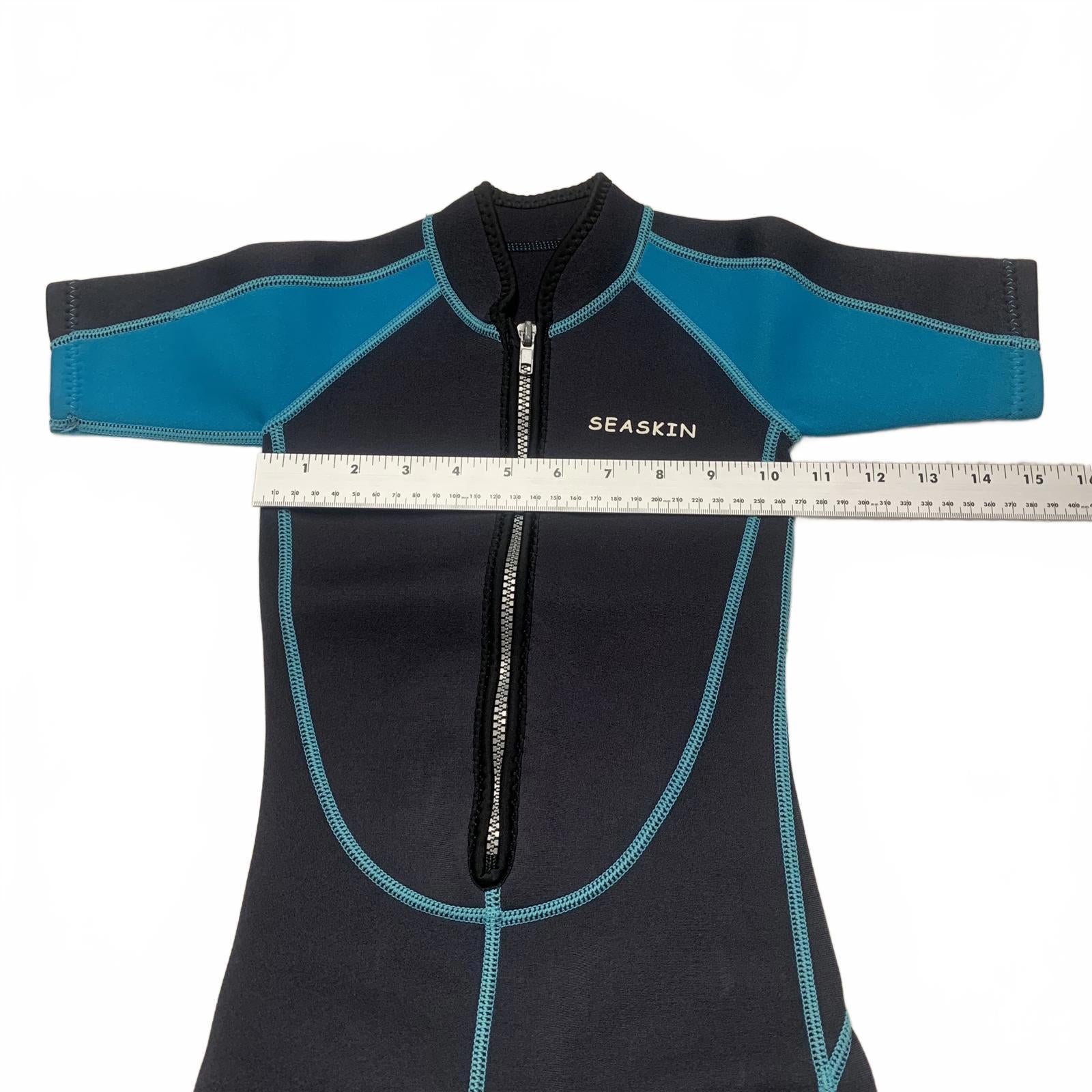 Seaskin Child Unisex Shorts Size 3 Black Teal Short Sleeve Wetsuit Bathing Suit