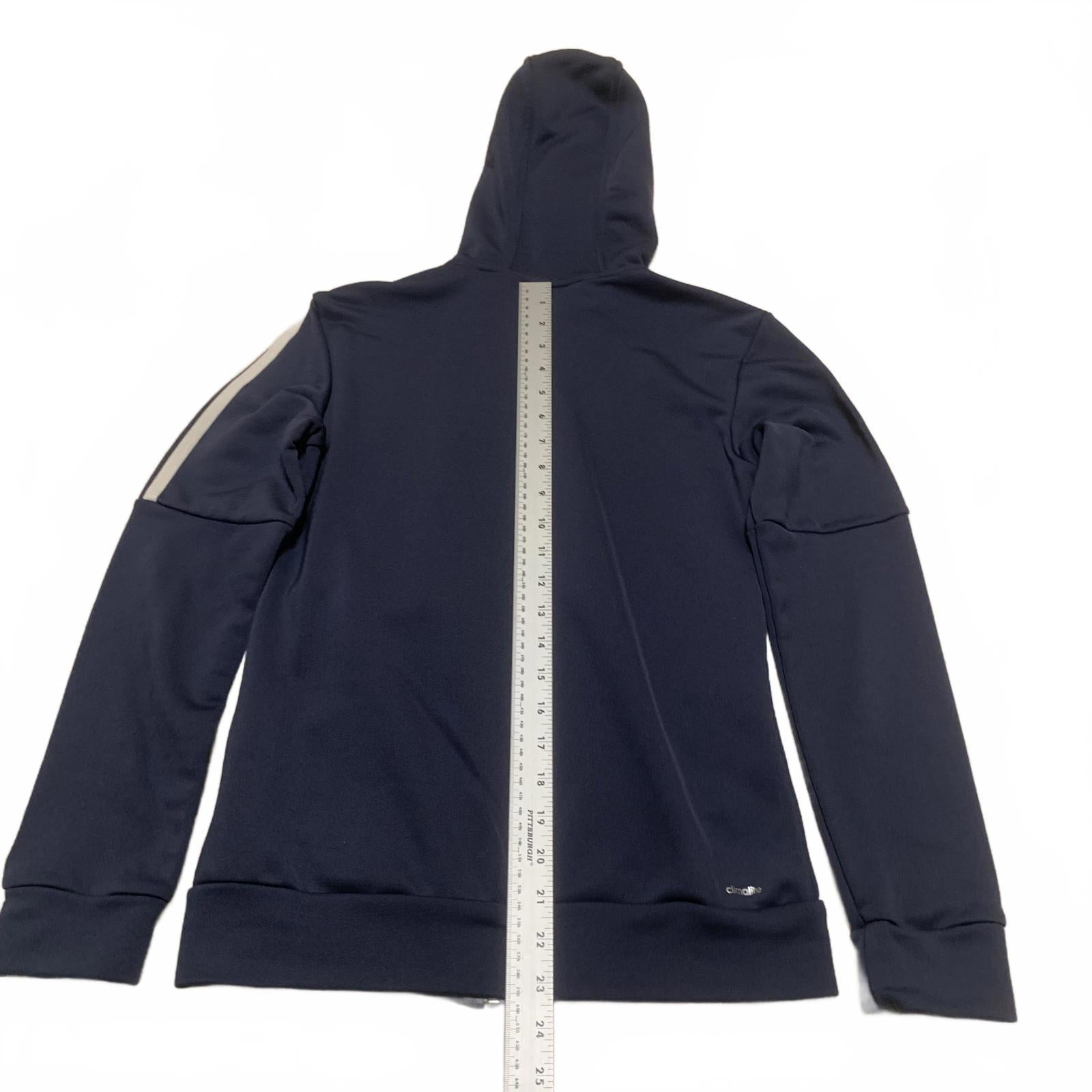Adidas Women's Size S Navy Blue Hooded Zip-Up Hoodie Sweater 3 Stripes