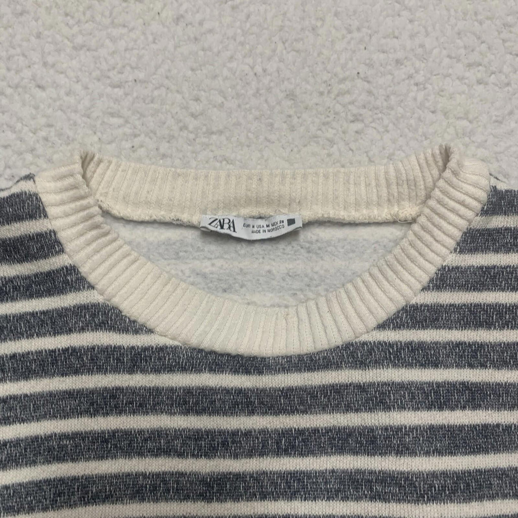 Zara Womens Size M Blue Beige Cropped Long Sleeve Sweater Top Loungewear