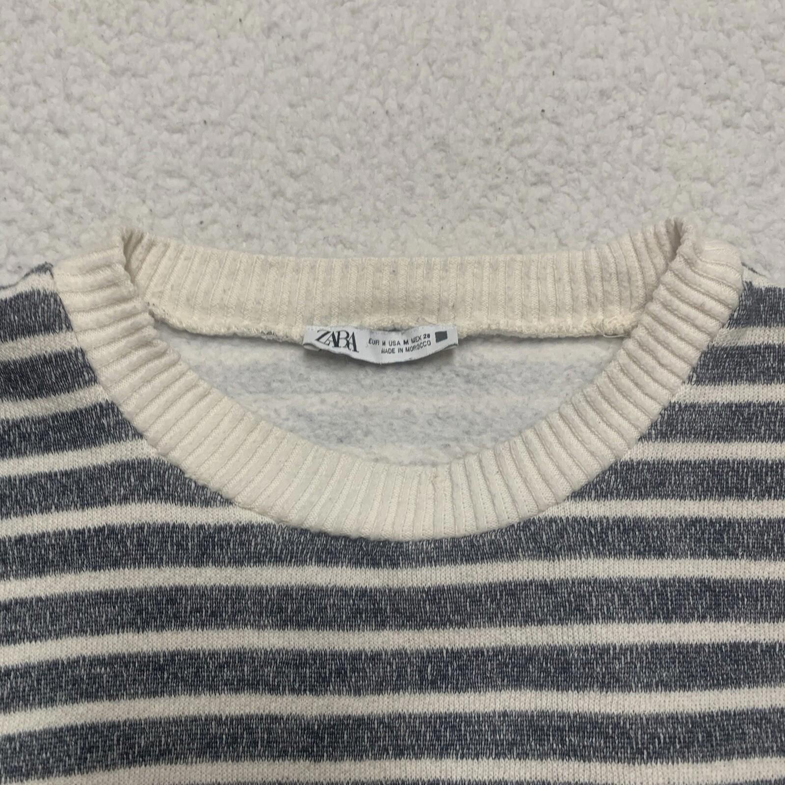 Zara Womens Size M Blue Beige Cropped Long Sleeve Sweater Top Loungewear
