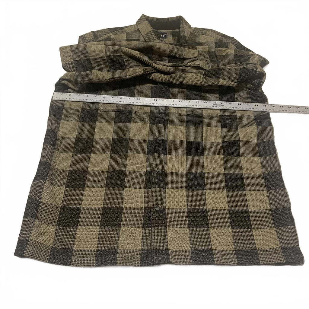 GAP Men's Size XL Tall Olive Black Buffalo Plaid Standard Fit Button-Up Shirt